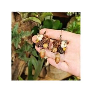 Creative  Natural Wood Acorn Pinecone Flower Dangle Leaf Earrings